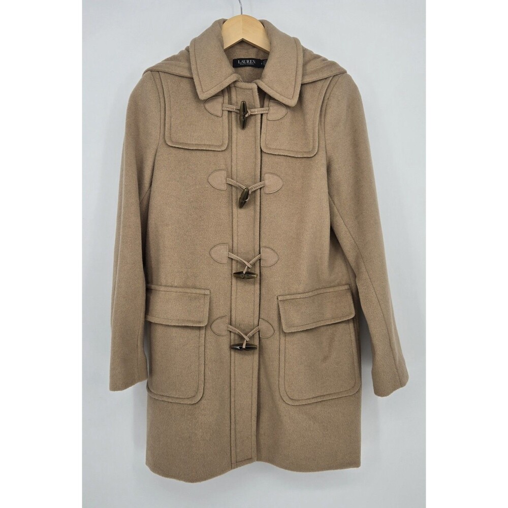 LRL Ralph Lauren 64% Wool Camel Color Coat Womens 2 - Toggles Removable Hood